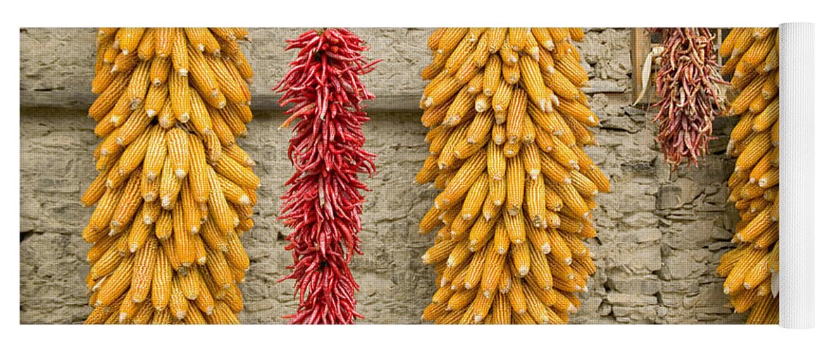 Corn Yoga Mat featuring the photograph Drying Corn And Red Peppers by Inga Spence