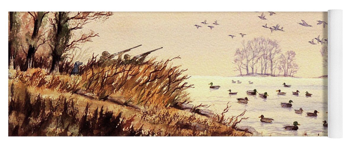 Duck Hunting Yoga Mat featuring the painting Duck Hunting Times by Bill Holkham