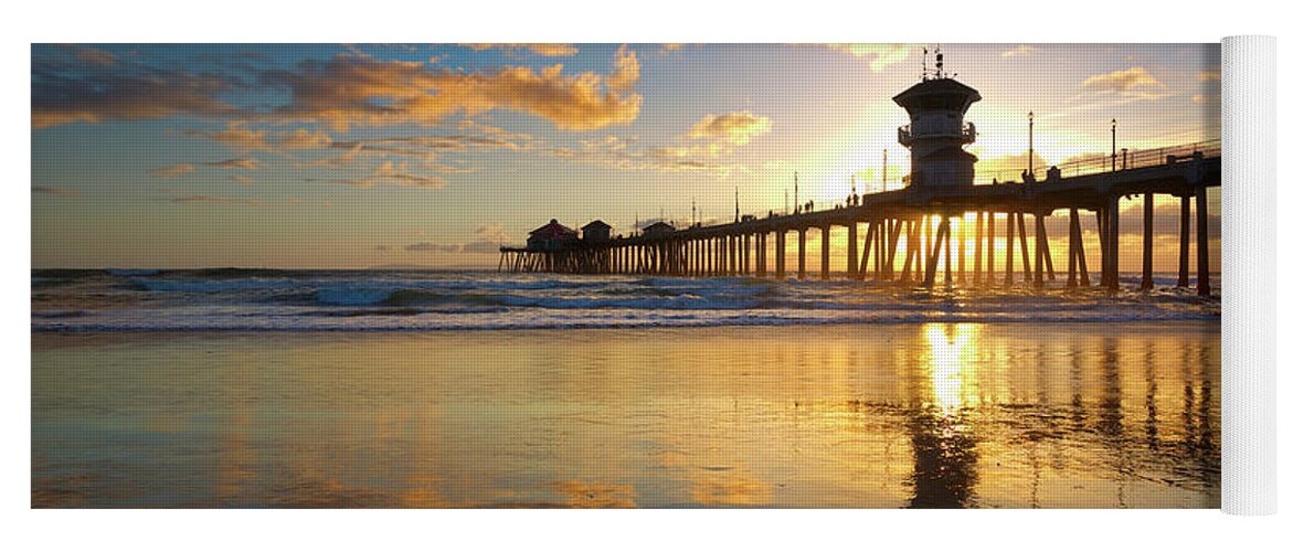 Huntington Beach Yoga Mat featuring the photograph Dueling Sunsets by Brian Knott Photography
