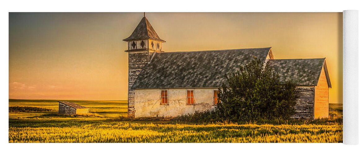 Buildings Yoga Mat featuring the photograph Dusk Glow at the Country Church by Rikk Flohr