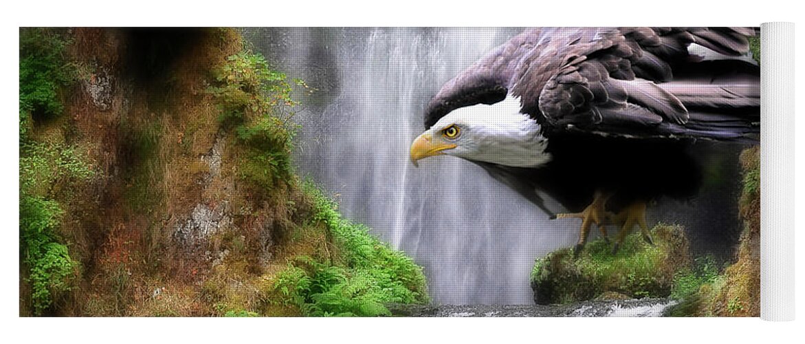 Eagle Yoga Mat featuring the painting Eagle by the Waterfall by Constance Woods