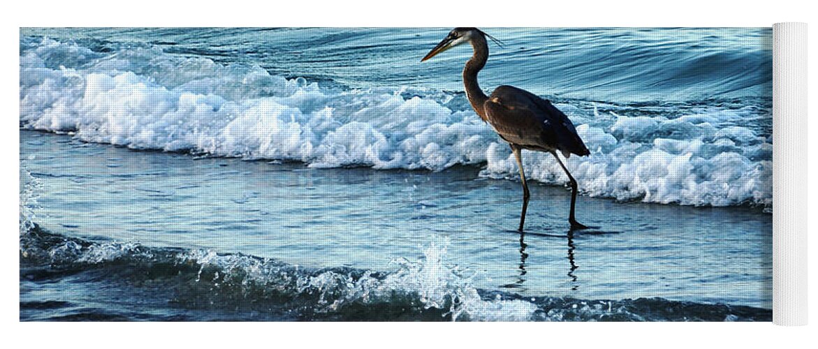 Heron Yoga Mat featuring the photograph Early Morning Heron Beach Walk by Debbie Oppermann