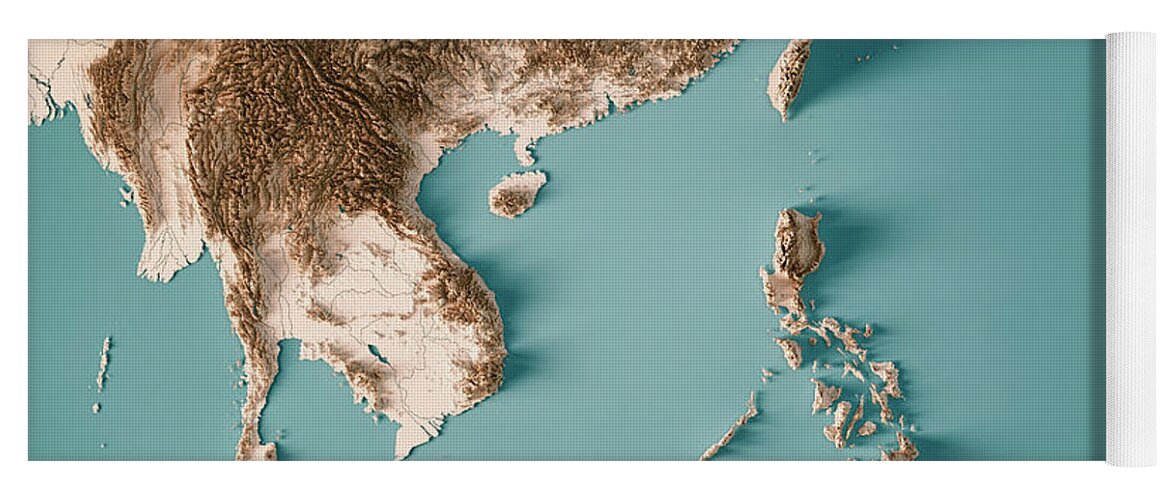 East Asia 3D Render Topographic Map Neutral Yoga Mat by Frank Ramspott -  Pixels Merch