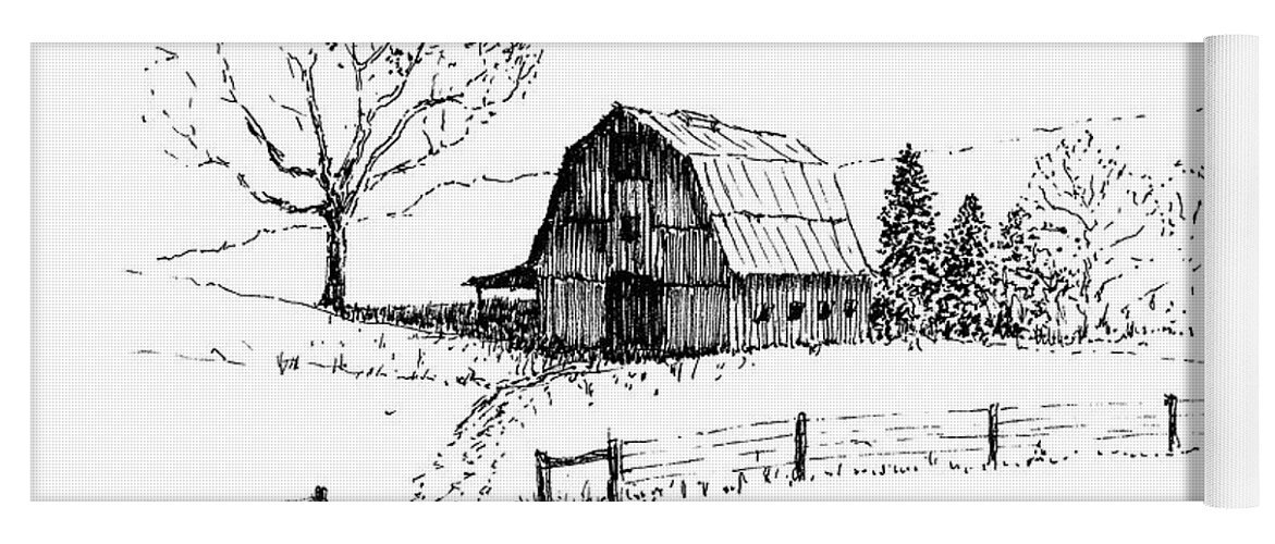 East Yoga Mat featuring the drawing East Texas Hay Barn by Randy Welborn