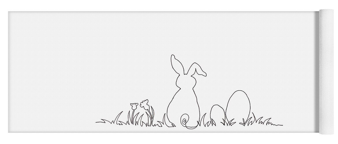Easter Bunny Yoga Mat featuring the drawing Easter bunny card pen and ink drawing by Karen Kaspar