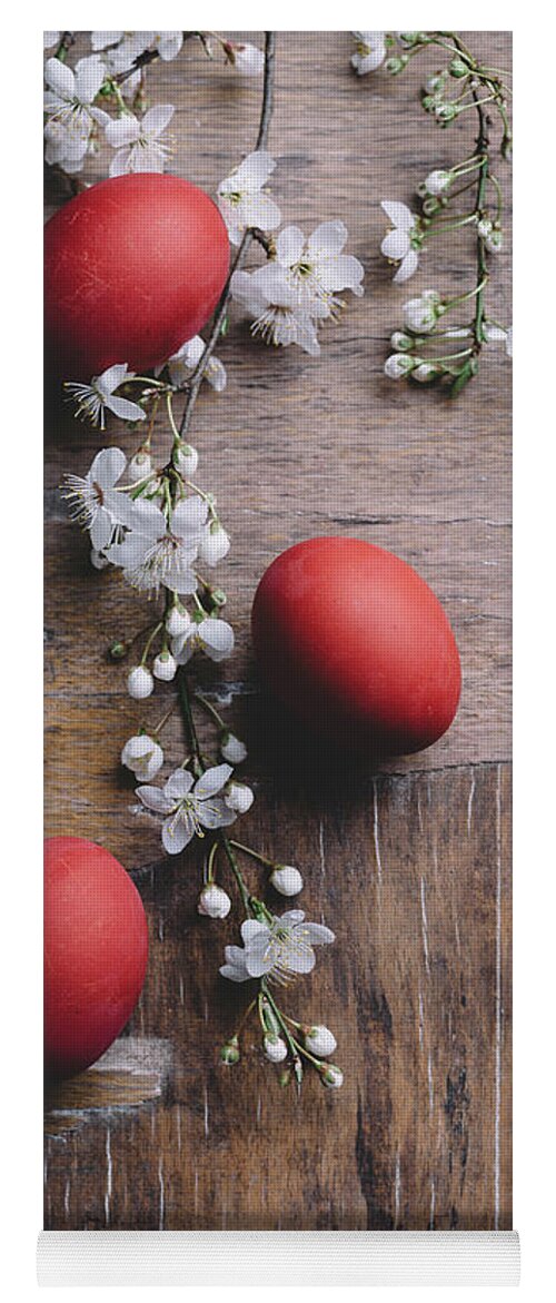 Easter Yoga Mat featuring the photograph Easter Eggs and spring blossom by Jelena Jovanovic