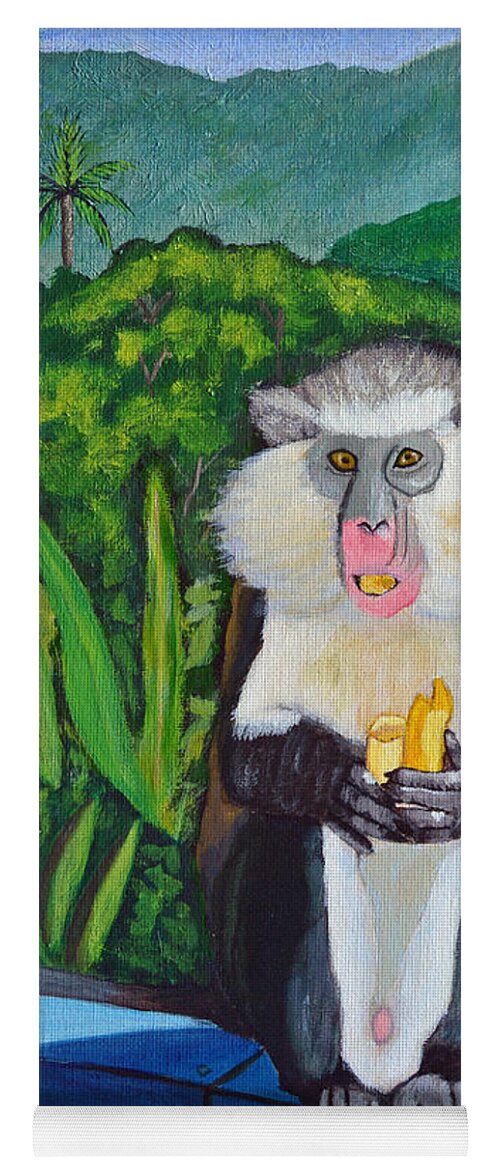 Mona Monkey Yoga Mat featuring the painting Eating a banana by Laura Forde
