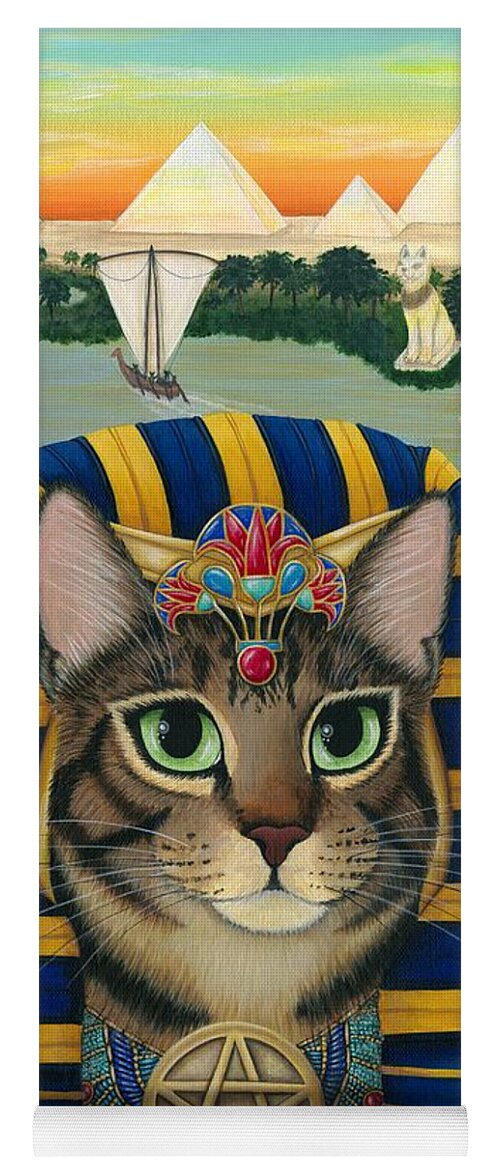 Bast Cat Yoga Mat featuring the painting Egyptian Pharaoh Cat - King of Pentacles by Carrie Hawks