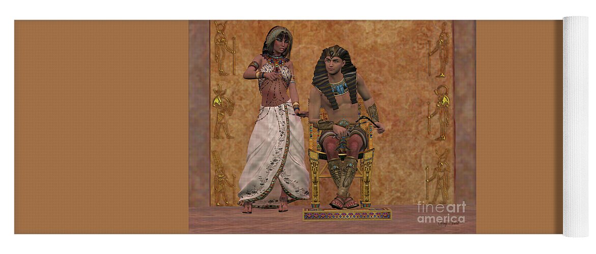 Old Kingdom Yoga Mat featuring the painting Egyptian Queen advises Pharaoh by Corey Ford