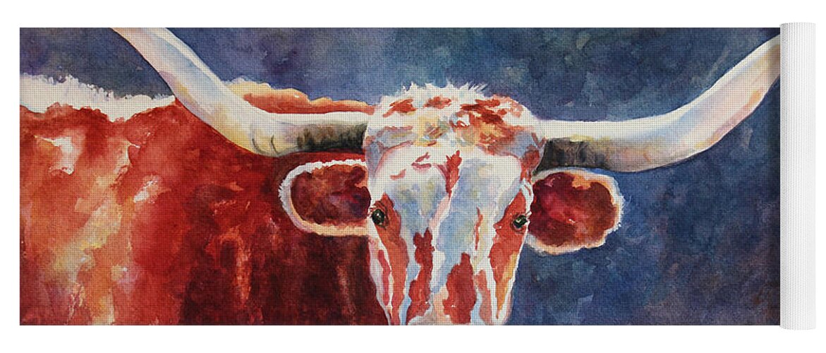 Longhorn Yoga Mat featuring the painting el rey... Longhorn by Roxanne Tobaison