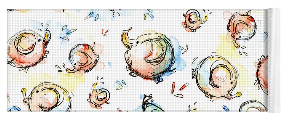Elephant Pattern Watercolor Yoga Mat For Sale By Olga Shvartsur