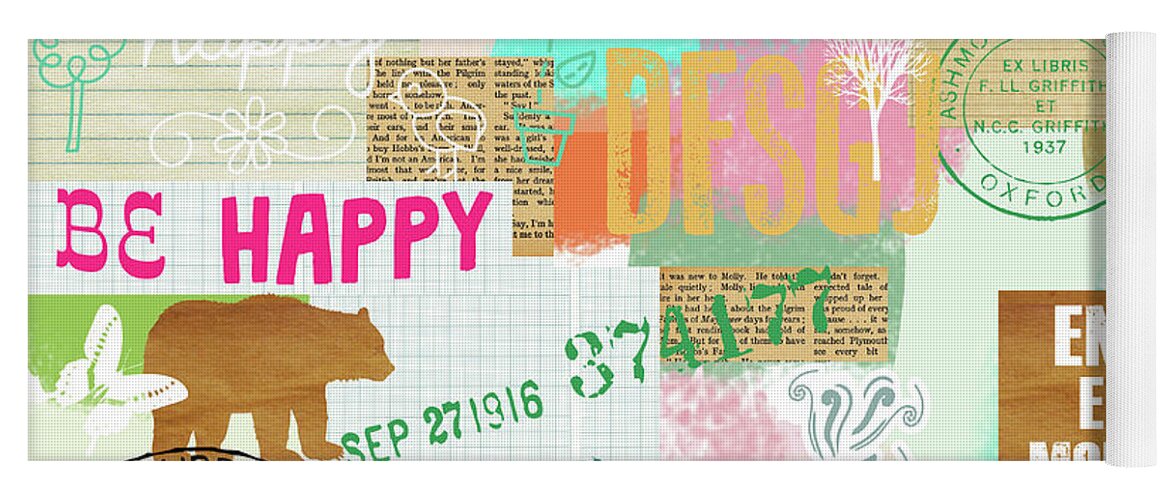 Enjoy Every Moment Yoga Mat featuring the mixed media Enjoy every moment collage by Claudia Schoen
