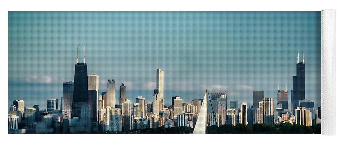 Chicago Yoga Mat featuring the photograph Evan's Chicago skyline by Sven Brogren
