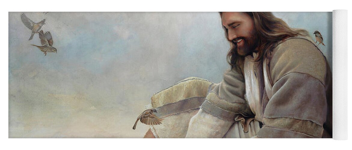 Jesus Yoga Mat featuring the painting Even A Sparrow by Greg Olsen