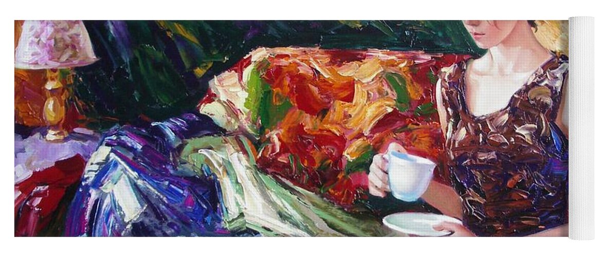 Figurative Yoga Mat featuring the painting Evening coffee by Sergey Ignatenko