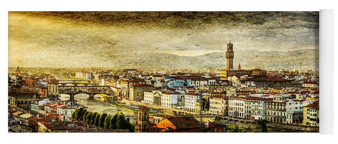 Florence Yoga Mat featuring the photograph Evening in Florence - Vintage Version by Weston Westmoreland
