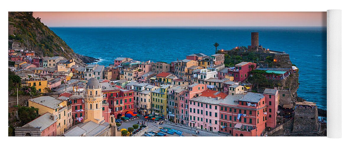 Cinque Terre Yoga Mat featuring the photograph Evening rolls into Vernazza by Inge Johnsson