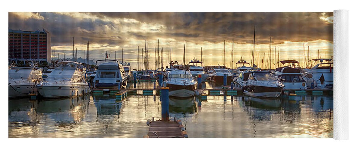 Dock Yoga Mat featuring the photograph evening yachts marine, Algarve, Portugal by Ariadna De Raadt