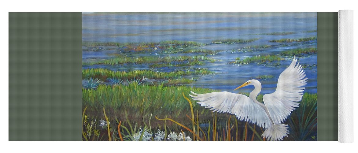 Egret Yoga Mat featuring the painting Everglades Egret by Anne Marie Brown