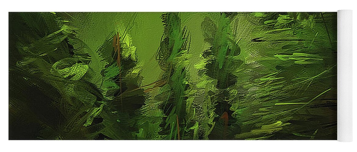 Green Yoga Mat featuring the painting Evergreens - Green Abstract Art by Lourry Legarde