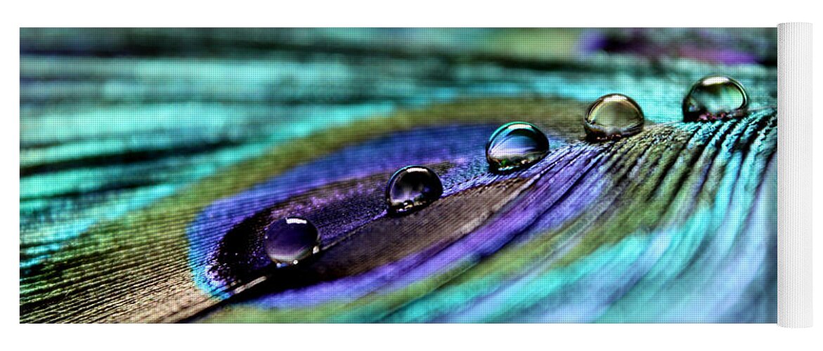 Peacock Feather Yoga Mat featuring the photograph Exotic Drops Of Life by Krissy Katsimbras