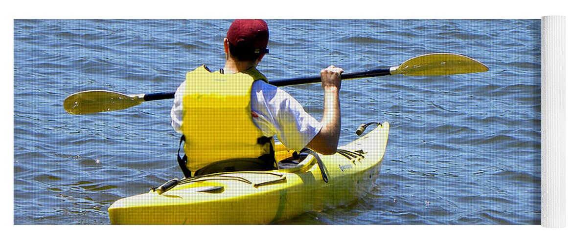 Kayak Yoga Mat featuring the photograph Exploring In A Kayak by Sandi OReilly