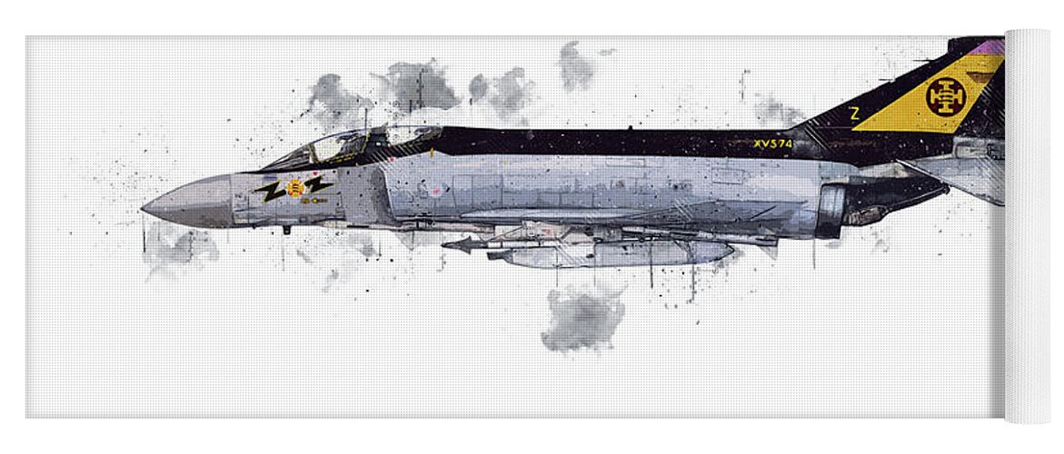 F-4 Phantom Ii Yoga Mat featuring the digital art F4 Phantom Sketch - XV574 by Airpower Art