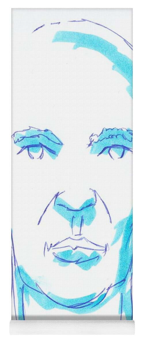 Man Yoga Mat featuring the drawing Face of a man illustration - Blue line drawing by Mike Jory