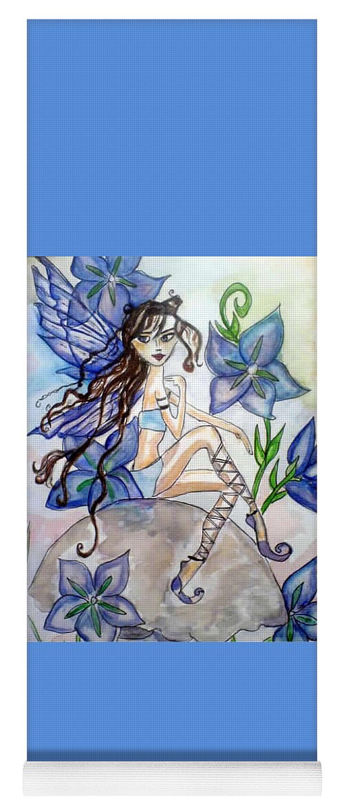 Fairy Yoga Mat featuring the painting Fairy Blue by AHONU Aingeal Rose