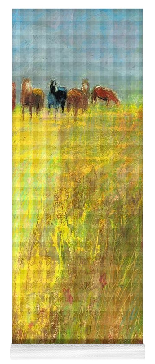 Horses Yoga Mat featuring the painting Fall Day on the Mesa by Frances Marino
