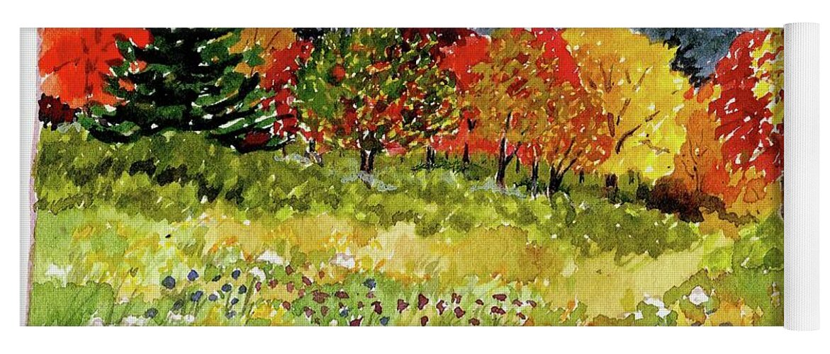 Fall Yoga Mat featuring the painting Fall landscape autumn fantasy scene foliage by Catinka Knoth