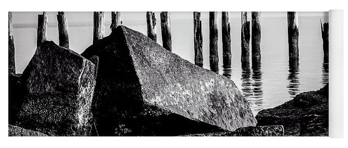 Black And White Yoga Mat featuring the photograph Falmouth Highlands by Frank Winters