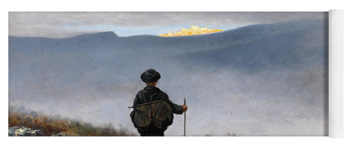 Theodor Kittelsen Yoga Mat featuring the painting Far far away Soria Moria Palace shimmered like Gold by Theodor Kittelsen