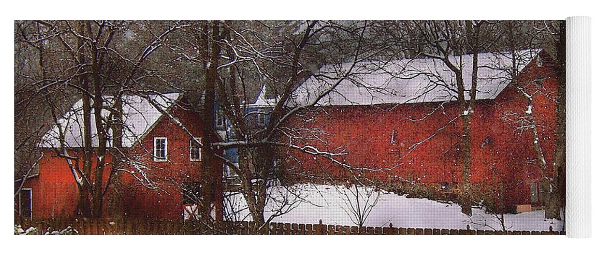 Savad Yoga Mat featuring the photograph Farm - Barn - Winter in the Country by Mike Savad
