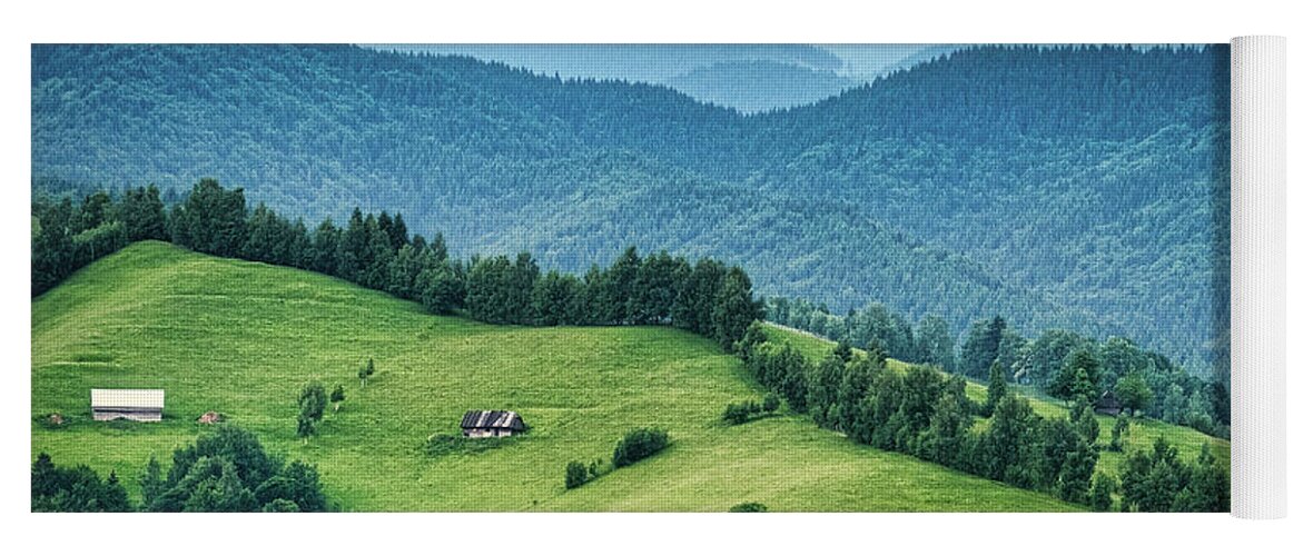 Bran Yoga Mat featuring the photograph Farm in the Mountains - Romania by Stuart Litoff