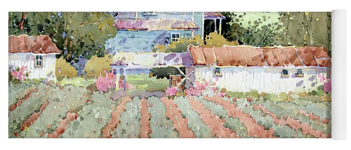 Art Yoga Mat featuring the painting Farmhouse I Saw in Virginia by Joyce Hicks