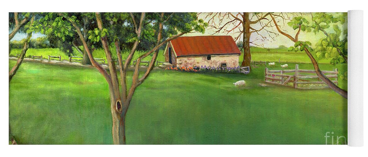Landscape Yoga Mat featuring the painting Farmland Scene by Marlene Book