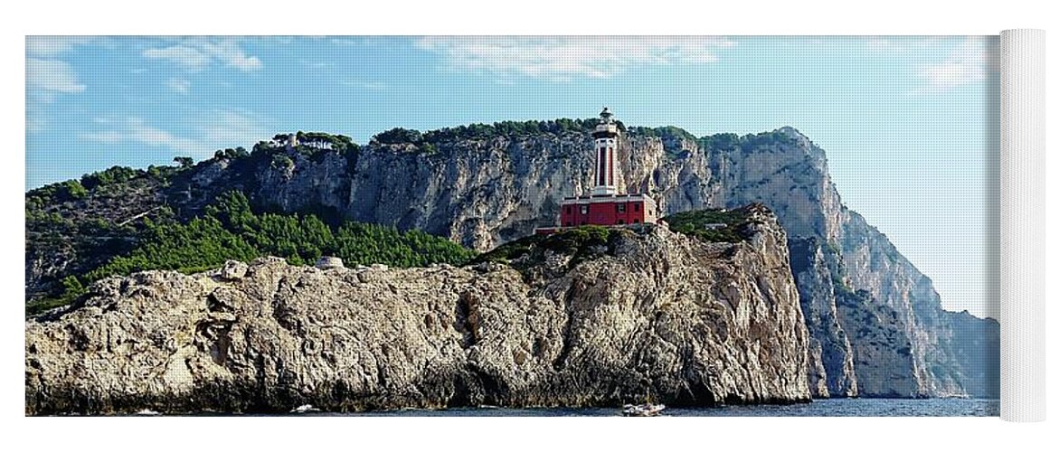Europe Yoga Mat featuring the digital art Faro Lighthouse - Ise of Capri by Joseph Hendrix