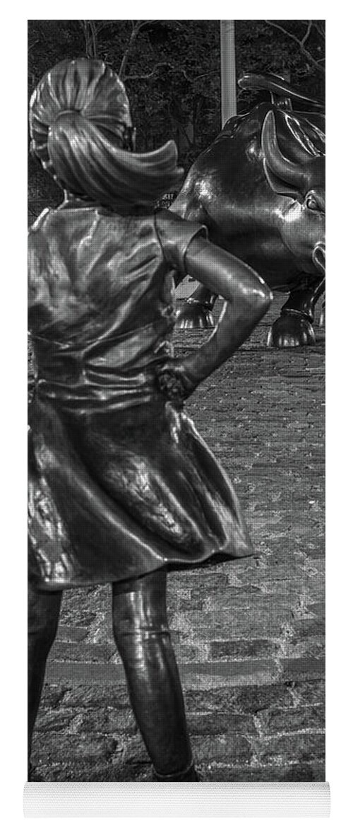 B&w Yoga Mat featuring the photograph Fearless Girl and Charging Bull NYC by John McGraw