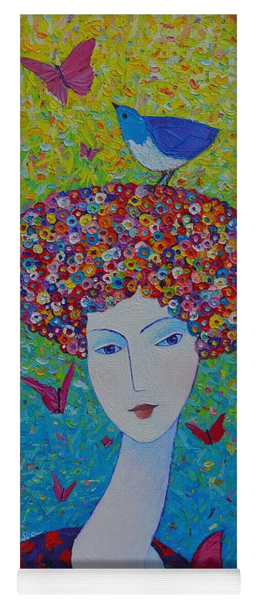 Portrait Yoga Mat featuring the painting FEMININITY SPRING PORTRAIT contemporary abstract impressionism knife oil painting ANA MARIA EDULESCU by Ana Maria Edulescu