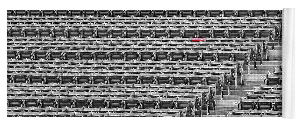 #21 Yoga Mat featuring the photograph Fenway Park Red Chair Number 21 BW by Susan Candelario