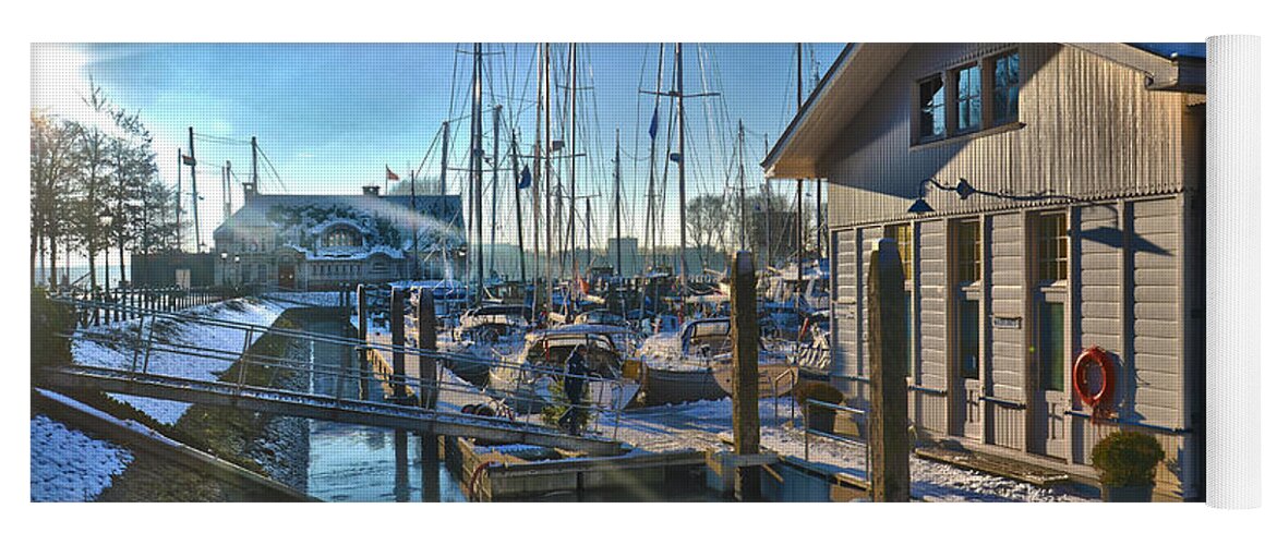 Rotterdam Yoga Mat featuring the photograph Ferry Harbour in Winter by Frans Blok