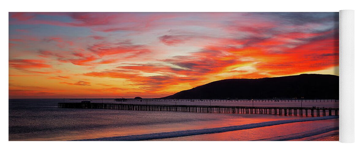 Sunset Yoga Mat featuring the photograph Fiery Avila Beach Sunset by Mimi Ditchie