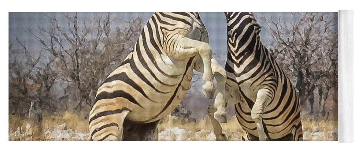 Etosha Yoga Mat featuring the photograph Fighting Zebras by Rich Isaacman