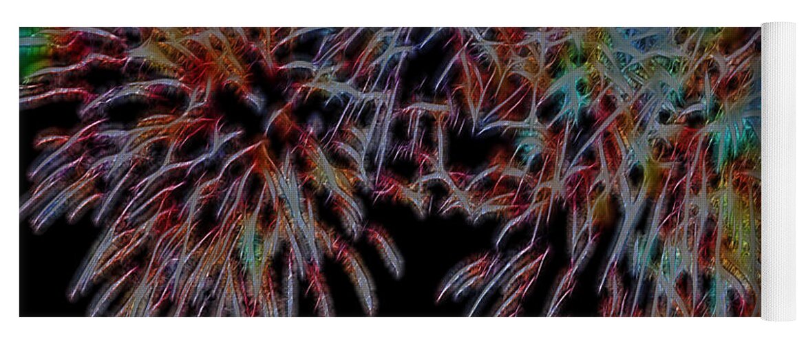 Fireworks Yoga Mat featuring the digital art Fireworks abstract by Cathy Anderson