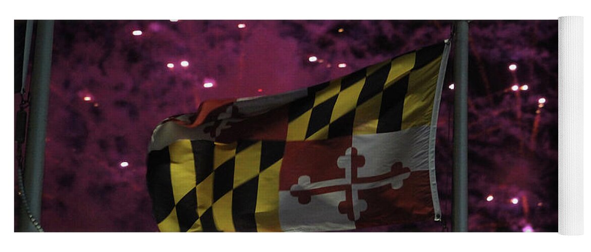 Flag Yoga Mat featuring the photograph Fireworks and the Maryland Flag by Robert Banach