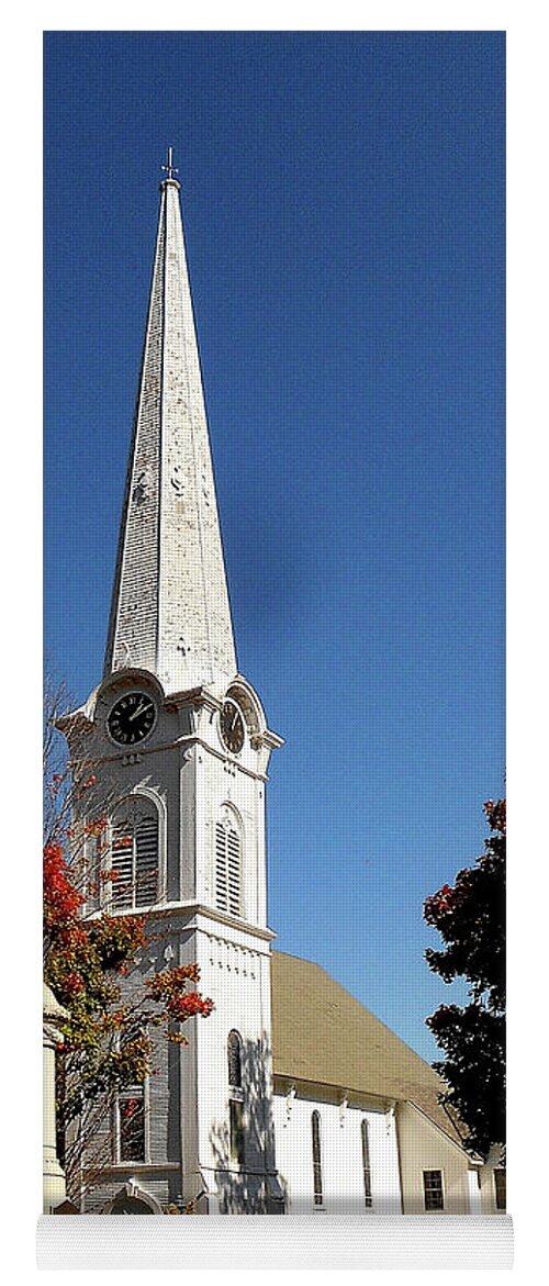 Church In Manchester Yoga Mat featuring the photograph First Congregational Church and Ethan Allen Revolutionary War Patriot Statue in Manchester Vermont by Linda Stern