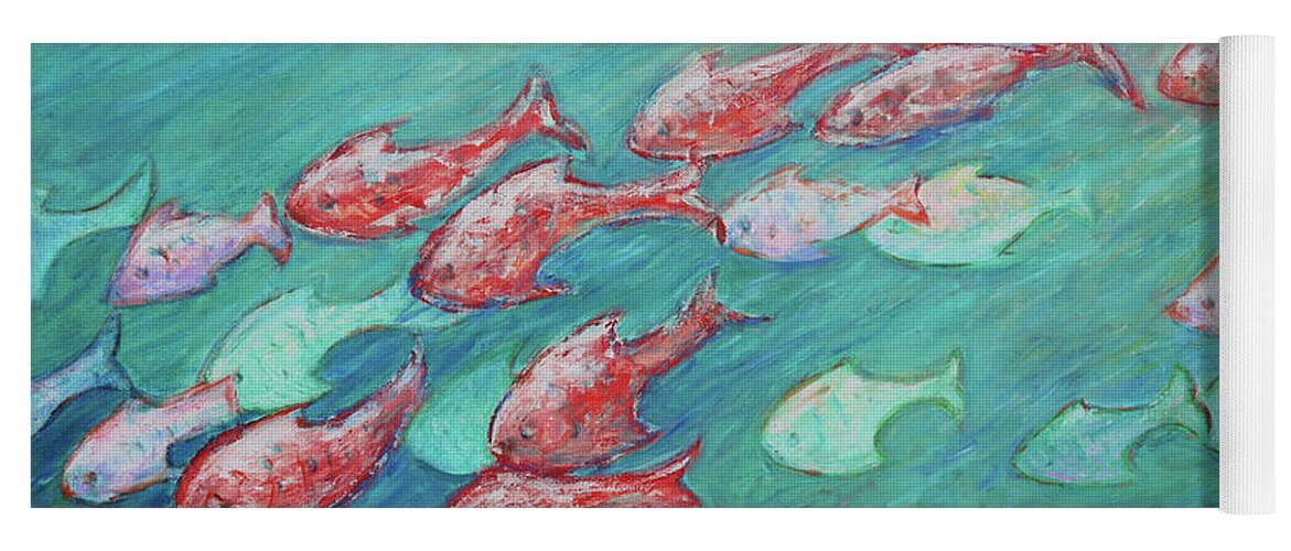 Fish In Abundance Yoga Mat featuring the painting Fish in Abundance by Xueling Zou