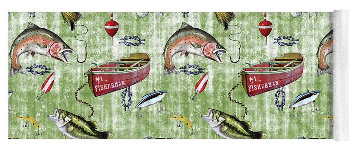 Fisherman Yoga Mat featuring the digital art Fisherman-A-Green by Jean Plout