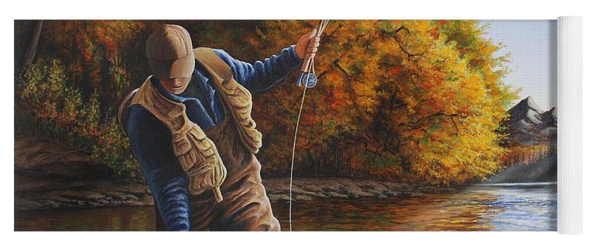 Fly Fishing Yoga Mat featuring the painting Fisherman by Anthony J Padgett